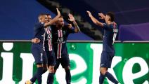 Paris Saint-Germain's Argentine midfielder Angel Di Maria (2nd L) celebrates with his teammates after scoring his team's second goalduring the UEFA Champions League semi-final football match between Leipzig and Paris Saint-Germain at the Luz stadium in Lisbon on August 18, 2020. (Photo by Manu Fernandez / POOL / AFP) (Photo by MANU FERNANDEZ/POOL/AFP via Getty Images)