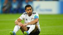 SAINT PETERSBURG, RUSSIA - JUNE 19: Ahmed Fathi of Egypt looks dejected after scoring an own goal during the 2018 FIFA World Cup Russia group A match between Russia and Egypt at Saint Petersburg Stadium on June 19, 2018 in Saint Petersburg, Russia. (Photo by Robbie Jay Barratt - AMA/Getty Images)
