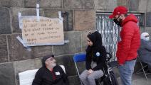 لاجئون سوريون مضربون عن الطعام في كوبنهاغن في الدنمارك (الأناضول)