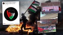 القضية الفلسطينية حاضرة في عدد من مدرجات العالم (العربي الجديد/فيسبوك/Getty)