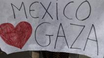 "المكسيك تحبّ غزّة" من اللافتات المرفوعة أثناء مظاهرة تضامنية مع فلسطين، نيو مكسيكو، (Getty)