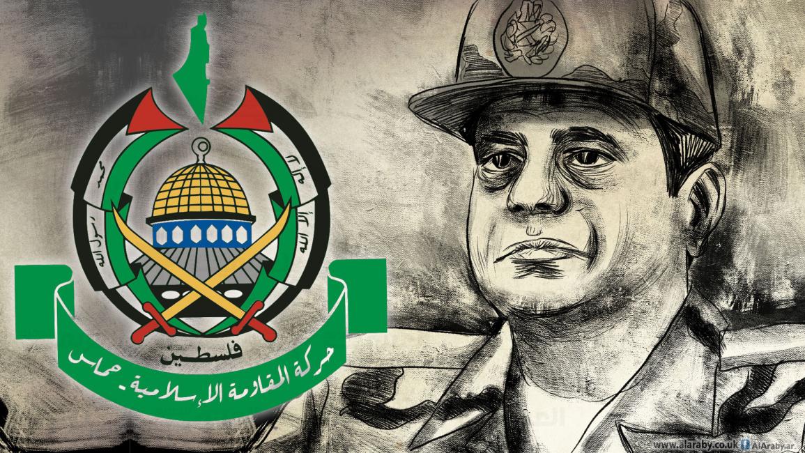 السيسي مع شعار حركة حماس