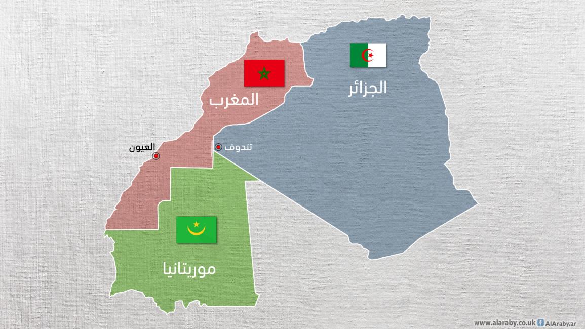 خريطة الجزائر والمغرب وموريتانيا