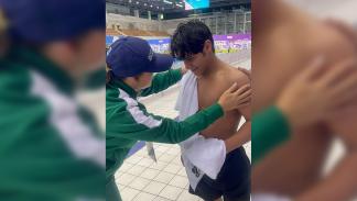 العراقي محمد علاء عاشور ينسحب من بطولة العالم للسباحة رفضاً لمنافسة إسرائيلي 3 يونيو 2024 (إكس)