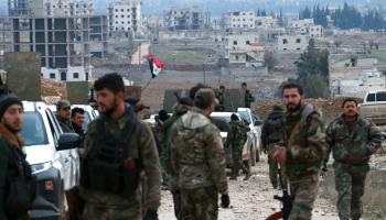 قوات النظام السوري غربي حلب، 16 فبراير 2020 (فرانس برس)