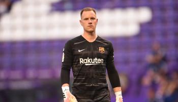 VALLADOLID, SPAIN - JULY 11: Marc-Andre ter Stegen of Barcelona looks on during the Liga match between Real Valladolid CF and FC Barcelona at Jose Zorrilla on July 11, 2020 in Valladolid, Spain. Football Stadiums around Europe remain empty due to the Coronavirus Pandemic as Government social distancing laws prohibit fans inside venues resulting in all fixtures being played behind closed doors. (Photo by Denis Doyle/Getty Images)