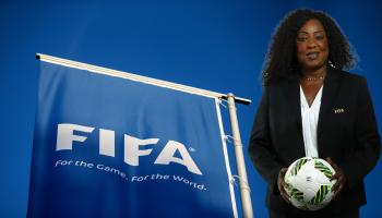 ZURICH, SWITZERLAND - OCTOBER 14: FIFA Secretary General Fatma Samoura poses during a Portrait session at the FIFA headquaters on October 14, 2016 in Zurich, Switzerland. (Photo by Alexander Hassenstein - FIFA/FIFA via Getty Images)