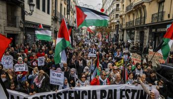مظاهرات وسط مدريد تضامناً مع الشعب الفلسطيني، 16 تشرين الأول / أكتوبر (Getty)