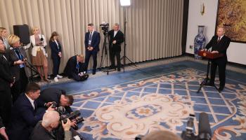 الرئيس الروسي فلاديمير بوتين في مؤتمر صحفي/ ميخائيل ميتزيل في 17 مايو 2024(فرانس برس/getty)