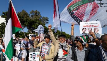 مغاربة في مسيرة تضامنية مع قطاع غزة، الدار البيضاء 20أبريل 2024 (فاضل سينا/فرانس برس)