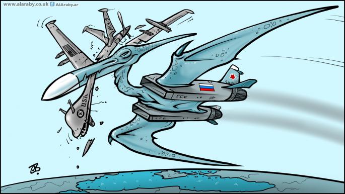كاريكاتير سوخوي روسية ومسيرة اميركية / حجاج