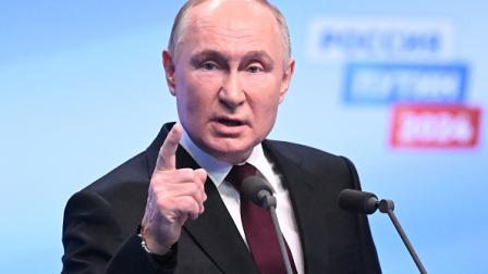 بوتين خلال لقائه مع وسائل إعلام في موسكو 18 مارس 2024 (فرانس برس)